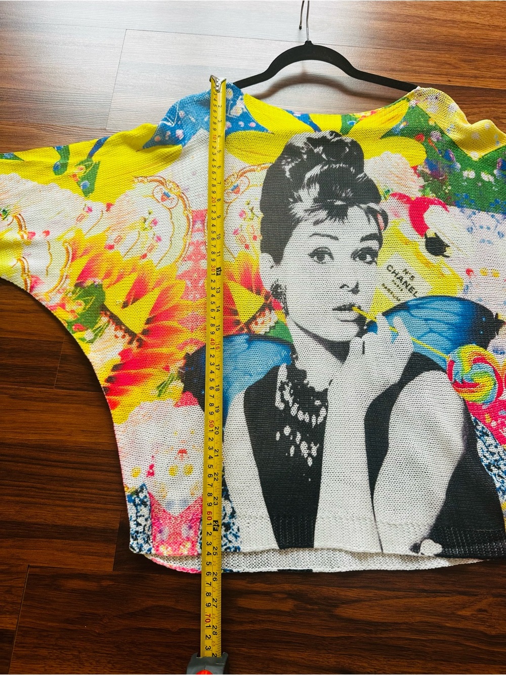 CHANEL Multicolor Audrey Hepburn Graphic Knit Top- Colorful Batwing Dolman Sleev - Picture 9 of 9